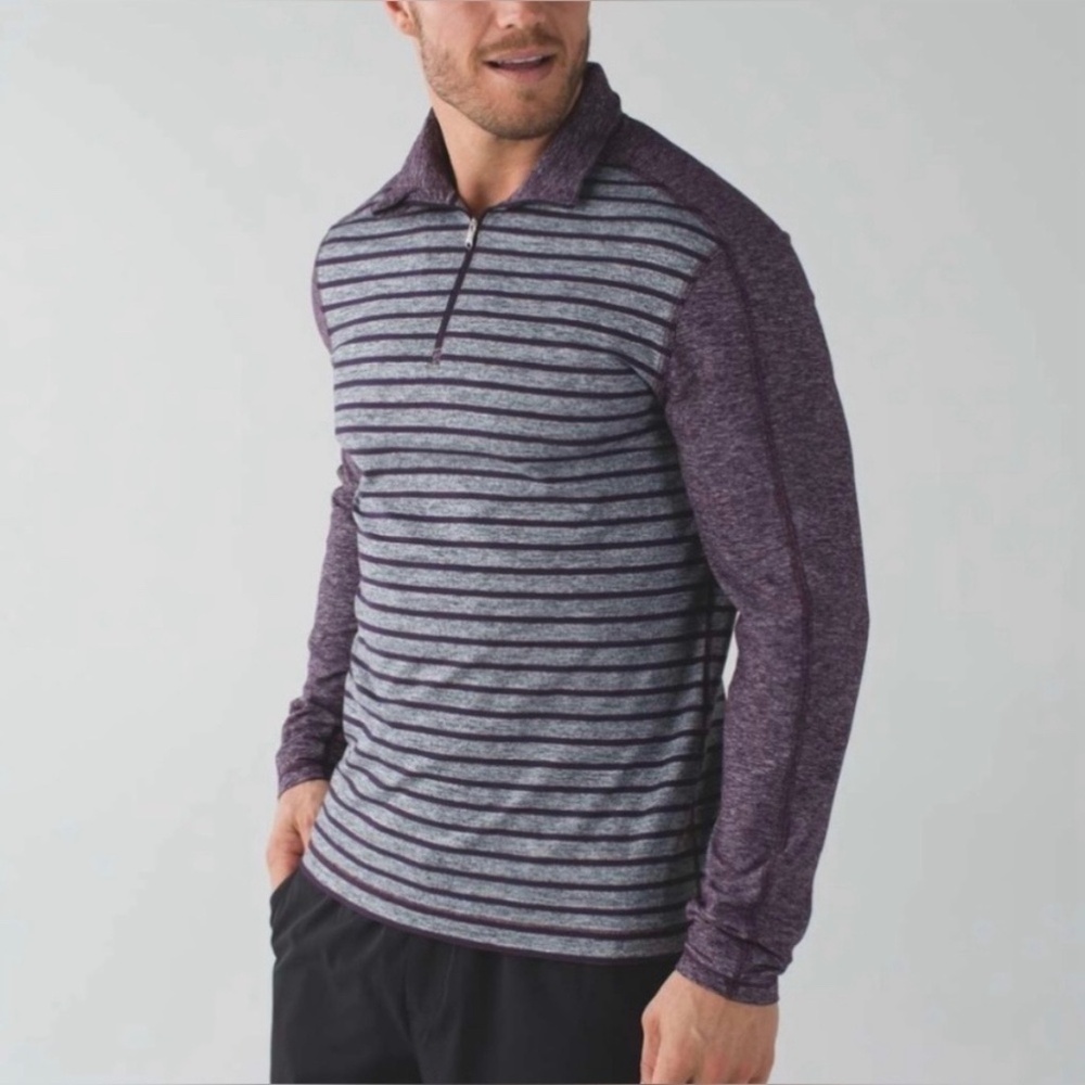 Lululemon Sweatshirt Mens Large Purple Striped Surge Pullover 1/4 Zip Athletic